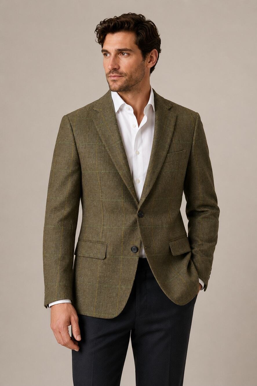Indochino Olive Windowpane Wool Blazer Sport Coat Made For You Custom Tailored